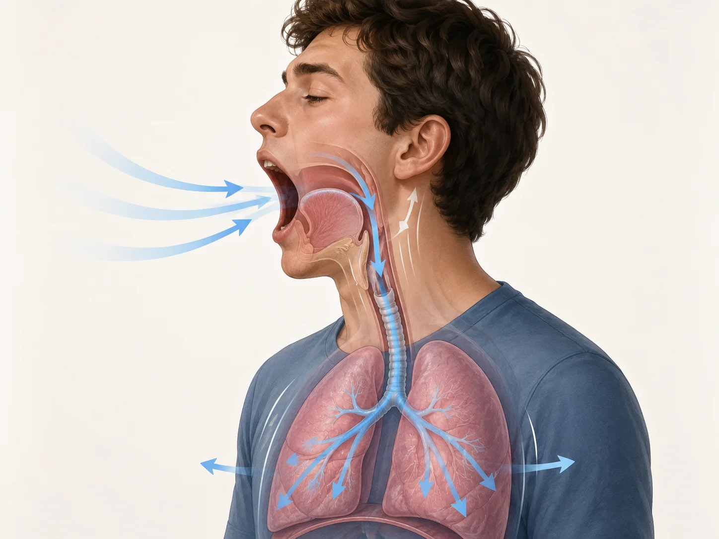 Diagram of the yawning process showing jaw, lungs, and brain involvement