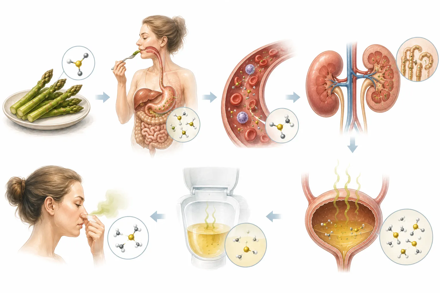 Why Does Urine Smell After Eating Asparagus? explanatory diagram