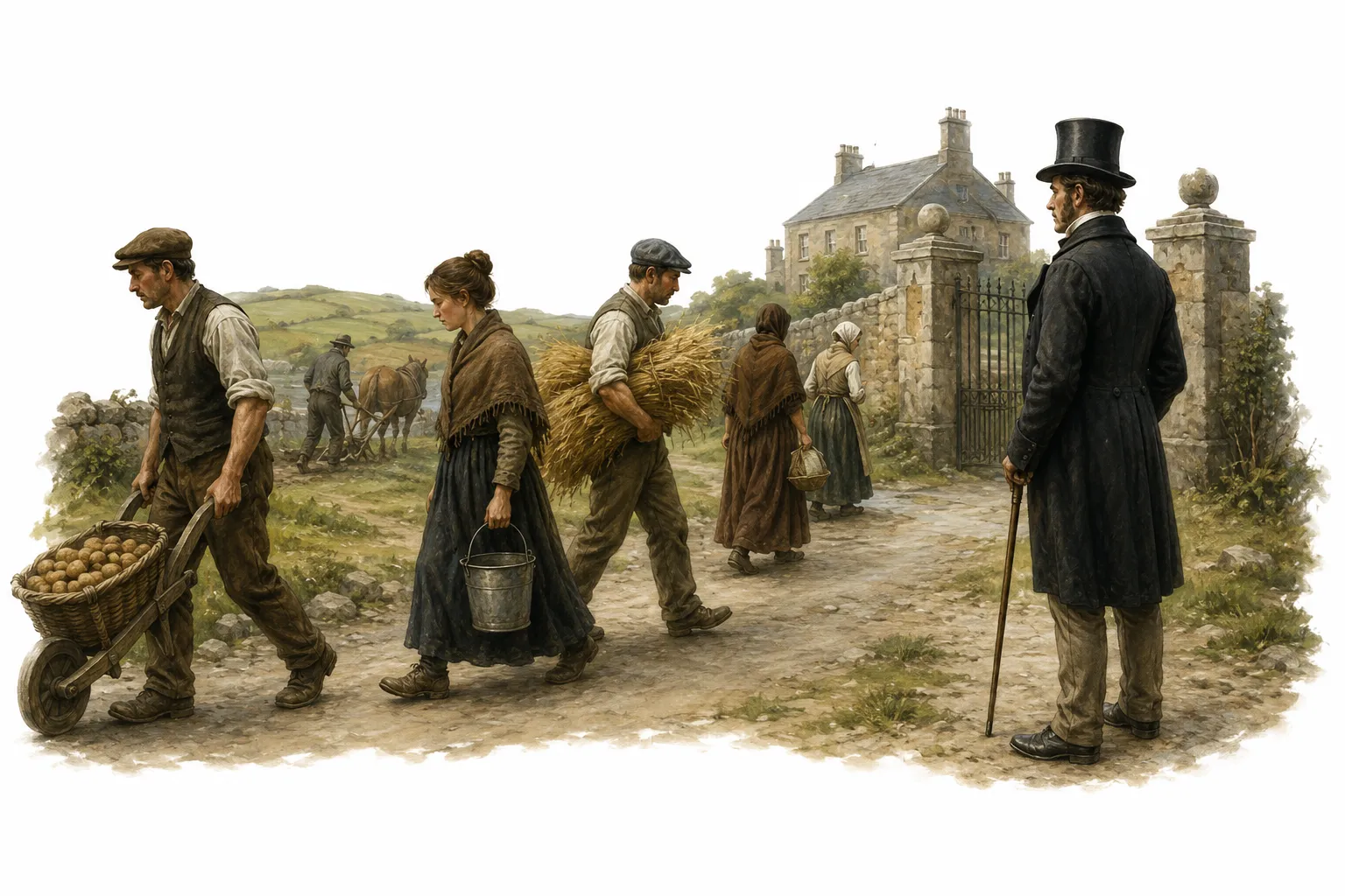 A 19th-century Irish farmland estate with an empty harvest field