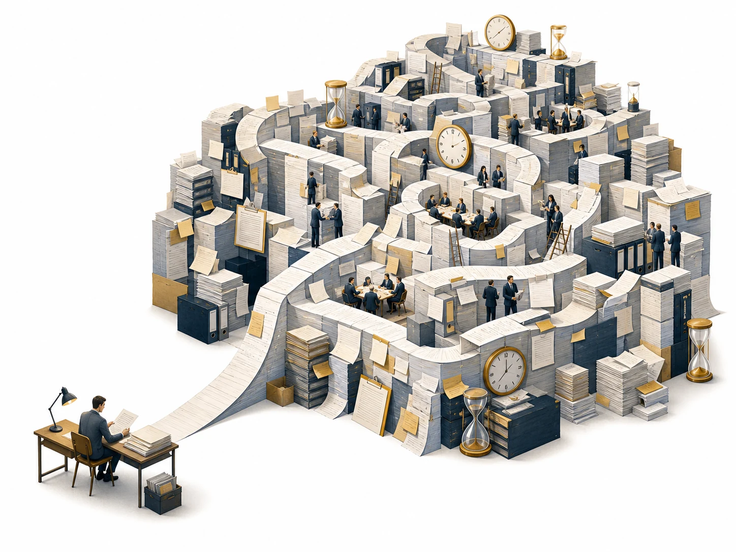 Editorial illustration of a person stretching a small task to fill a large time block