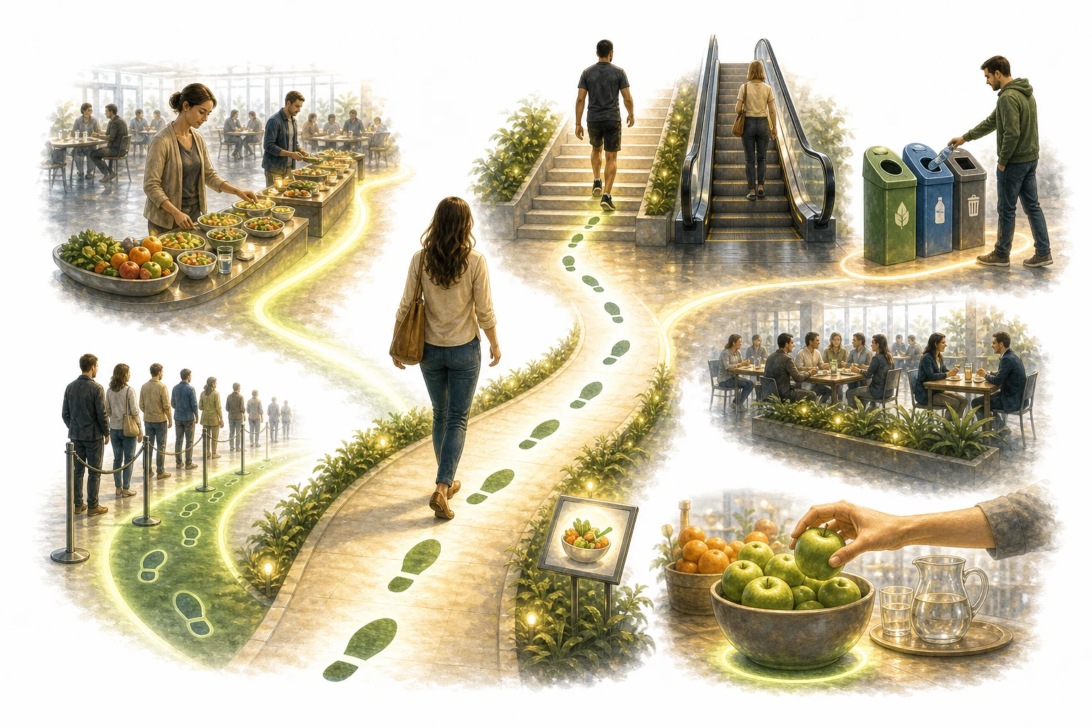 Editorial illustration of a person being gently nudged in a direction
