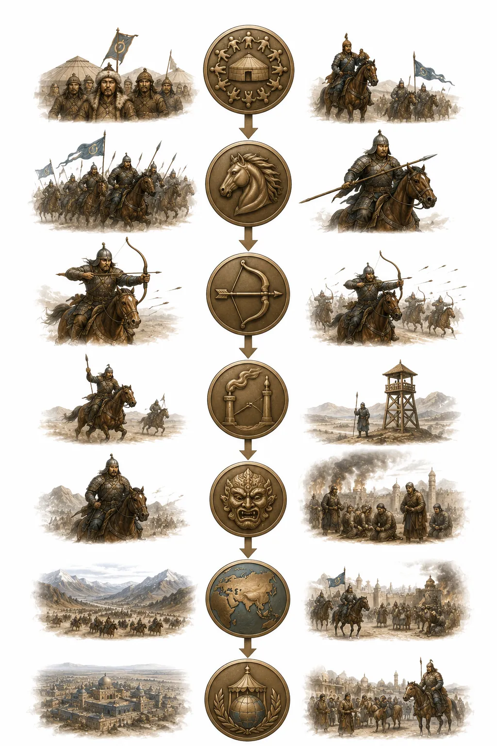 Diagram showing the military and organizational strategies of the Mongols