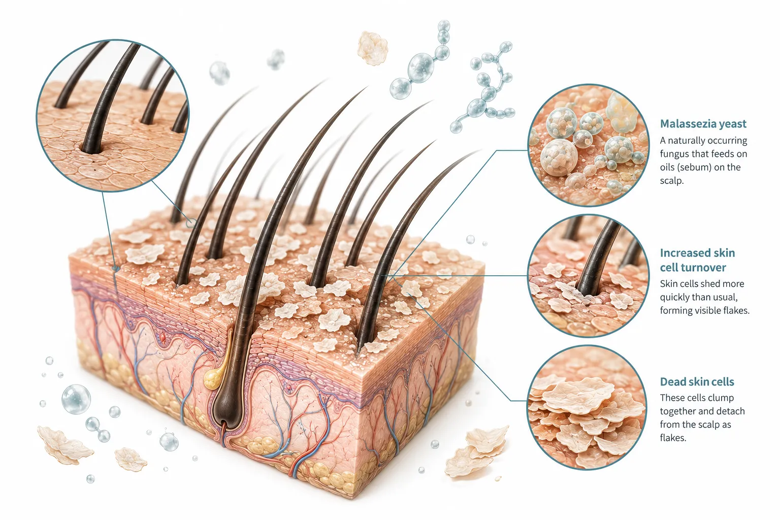 What Causes Dandruff? explanatory diagram