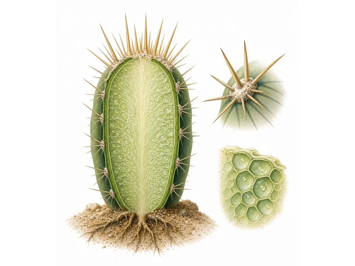 Diagram showing cactus spines providing protection and shade