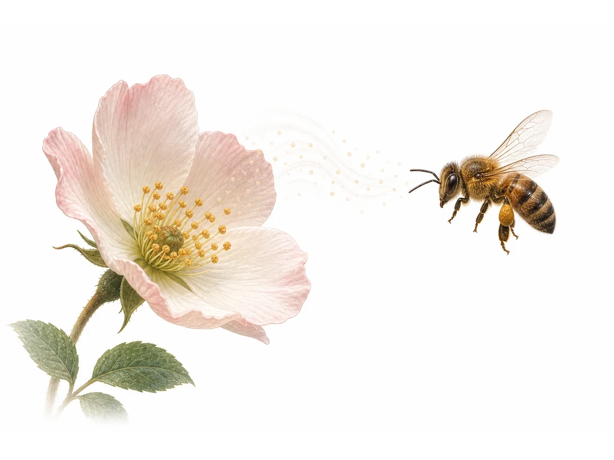 Diagram showing flowers releasing scent molecules to attract pollinators