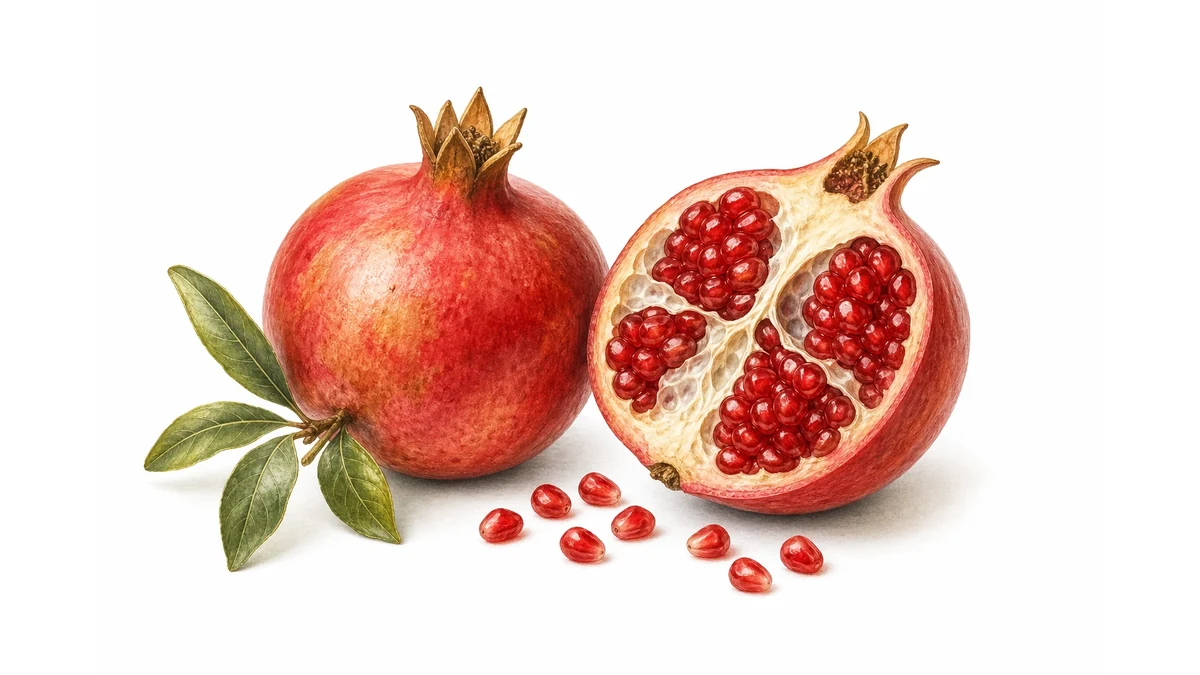 Editorial illustration of a fruit with seeds being eaten by an animal