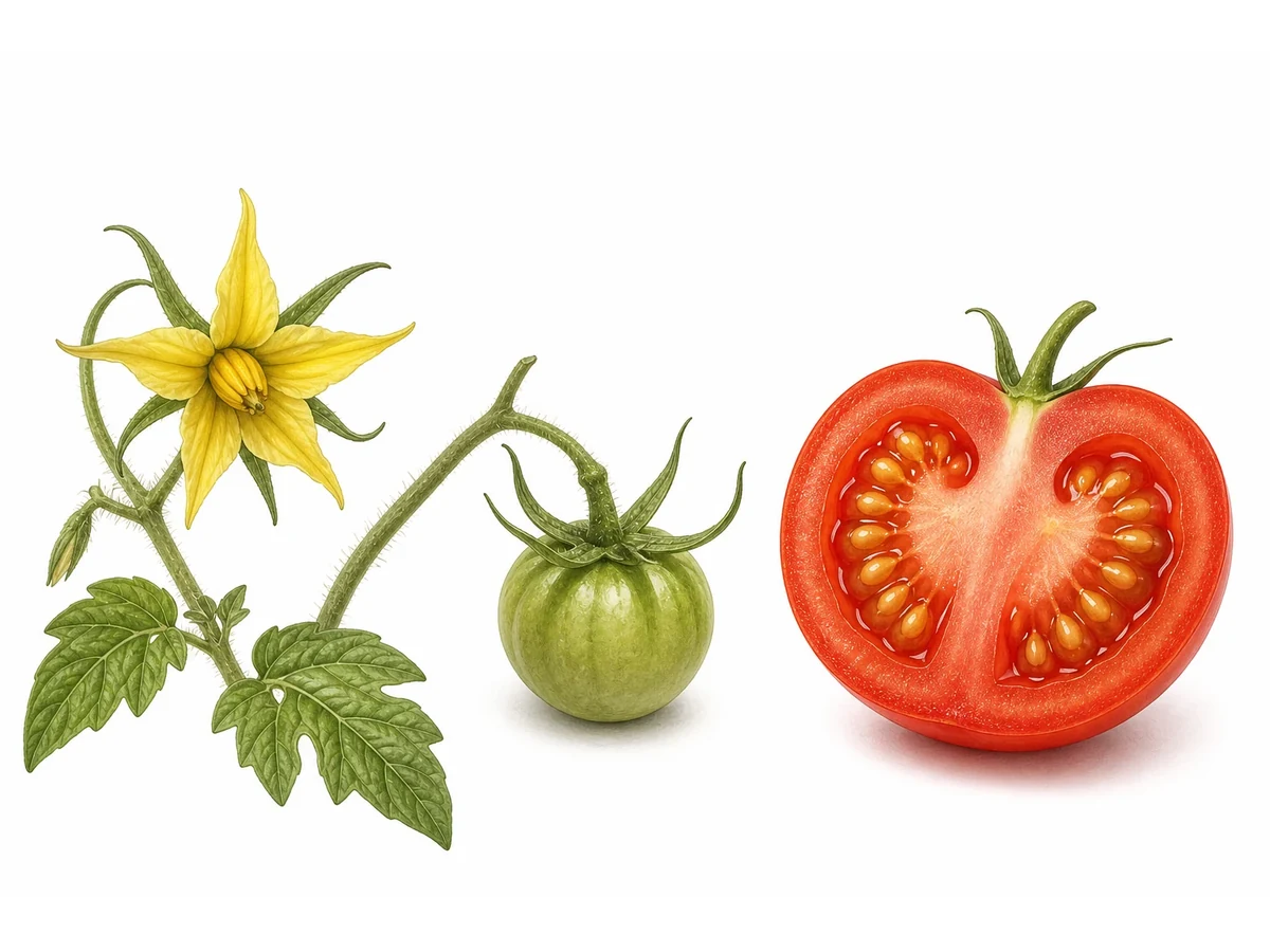 Diagram showing the anatomy of a tomato with seeds