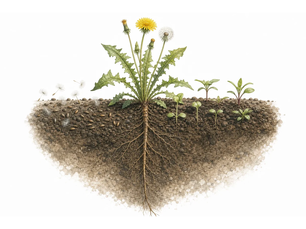 Diagram showing weed growth and seed production