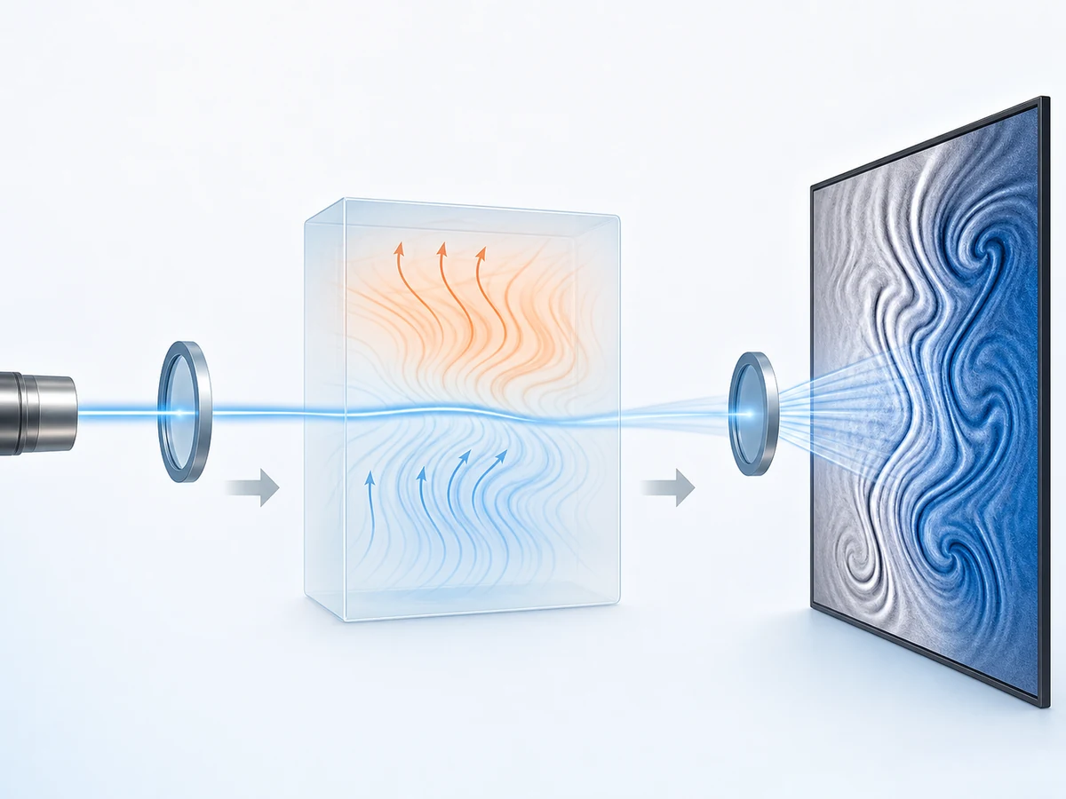 Diagram showing how schlieren imaging reveals air density differences as visible patterns