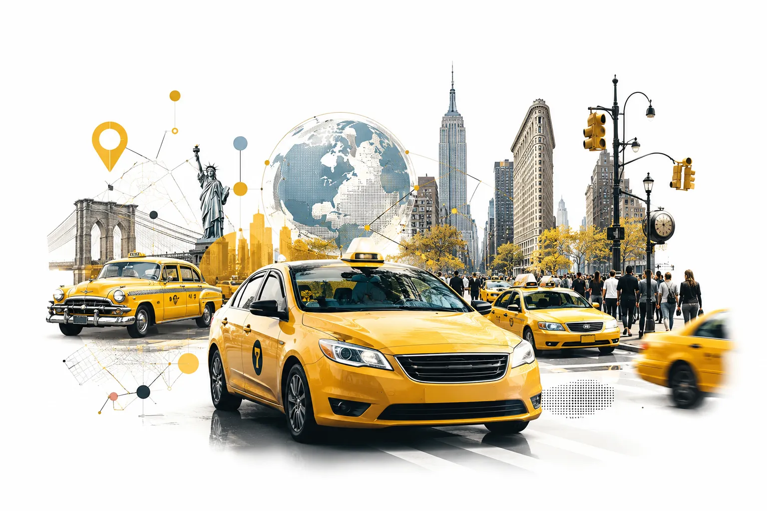 Yellow taxi cabs on a busy New York City street