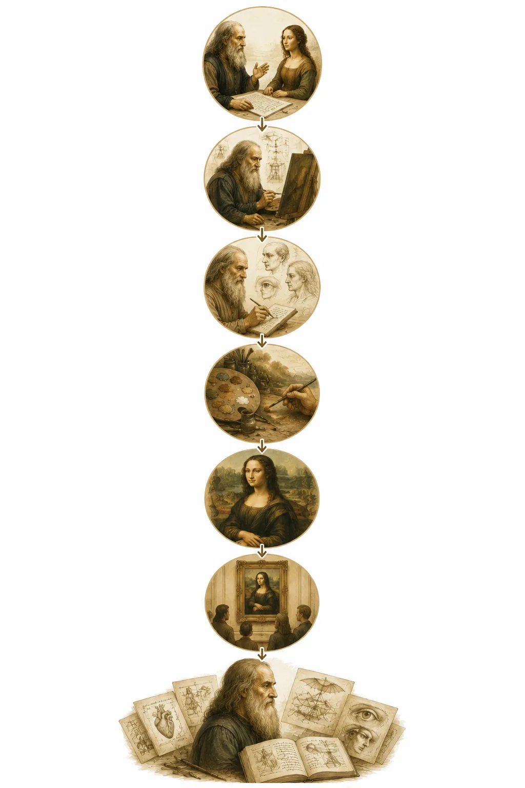Timeline diagram showing the history of the Mona Lisa from commission to today