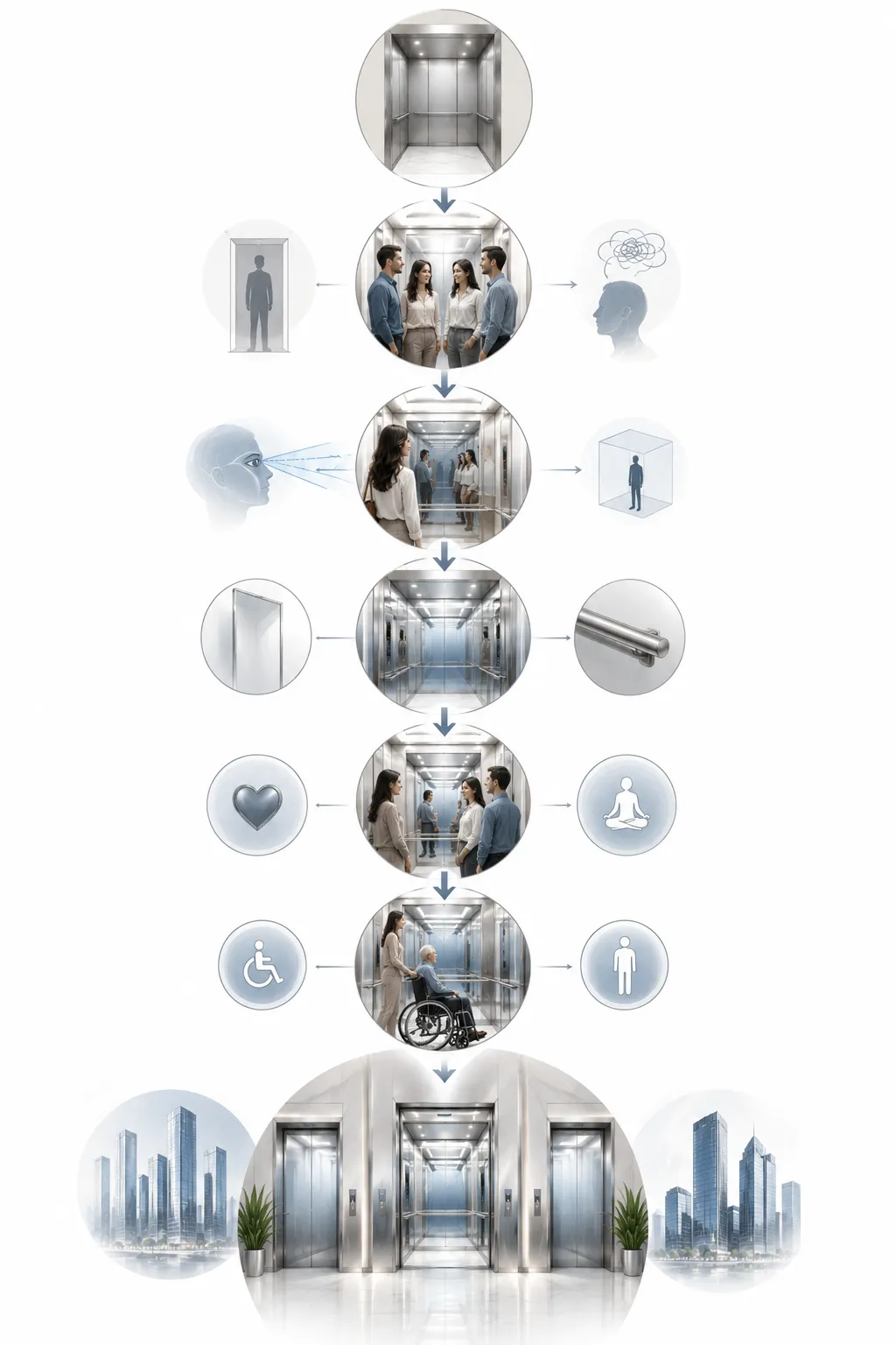 Diagram showing why elevators have mirrors