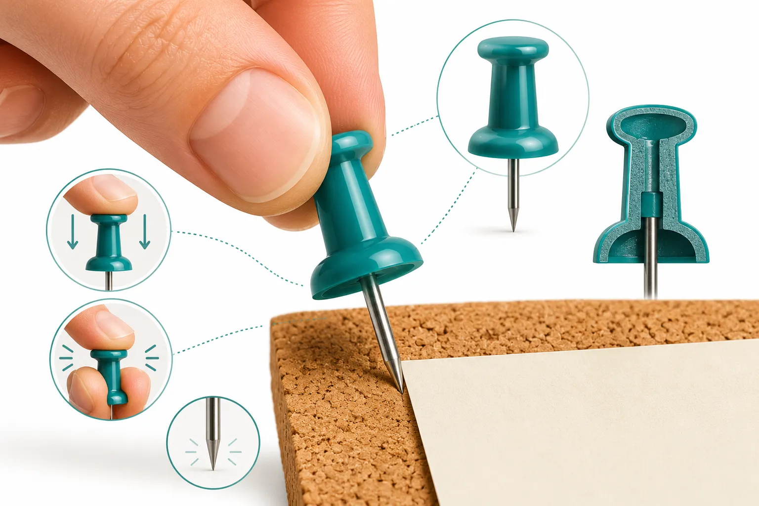 A colorful assortment of plastic-handled push pins