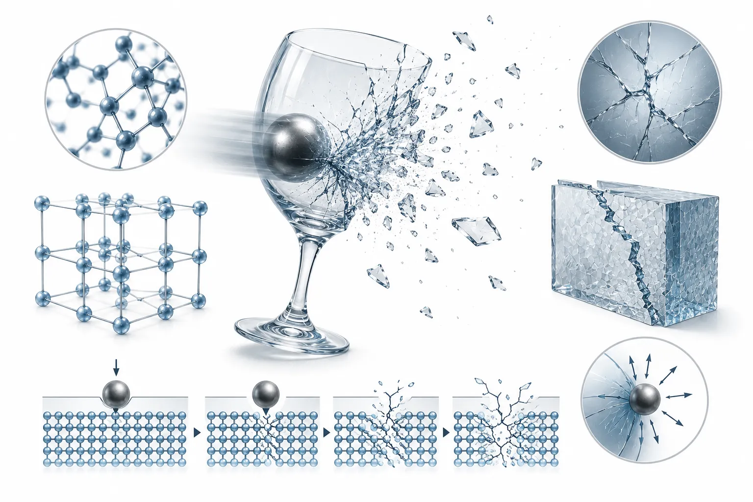 Editorial illustration of a glass hitting the floor and shattering, with energy waves radiating outward through the rigid structure