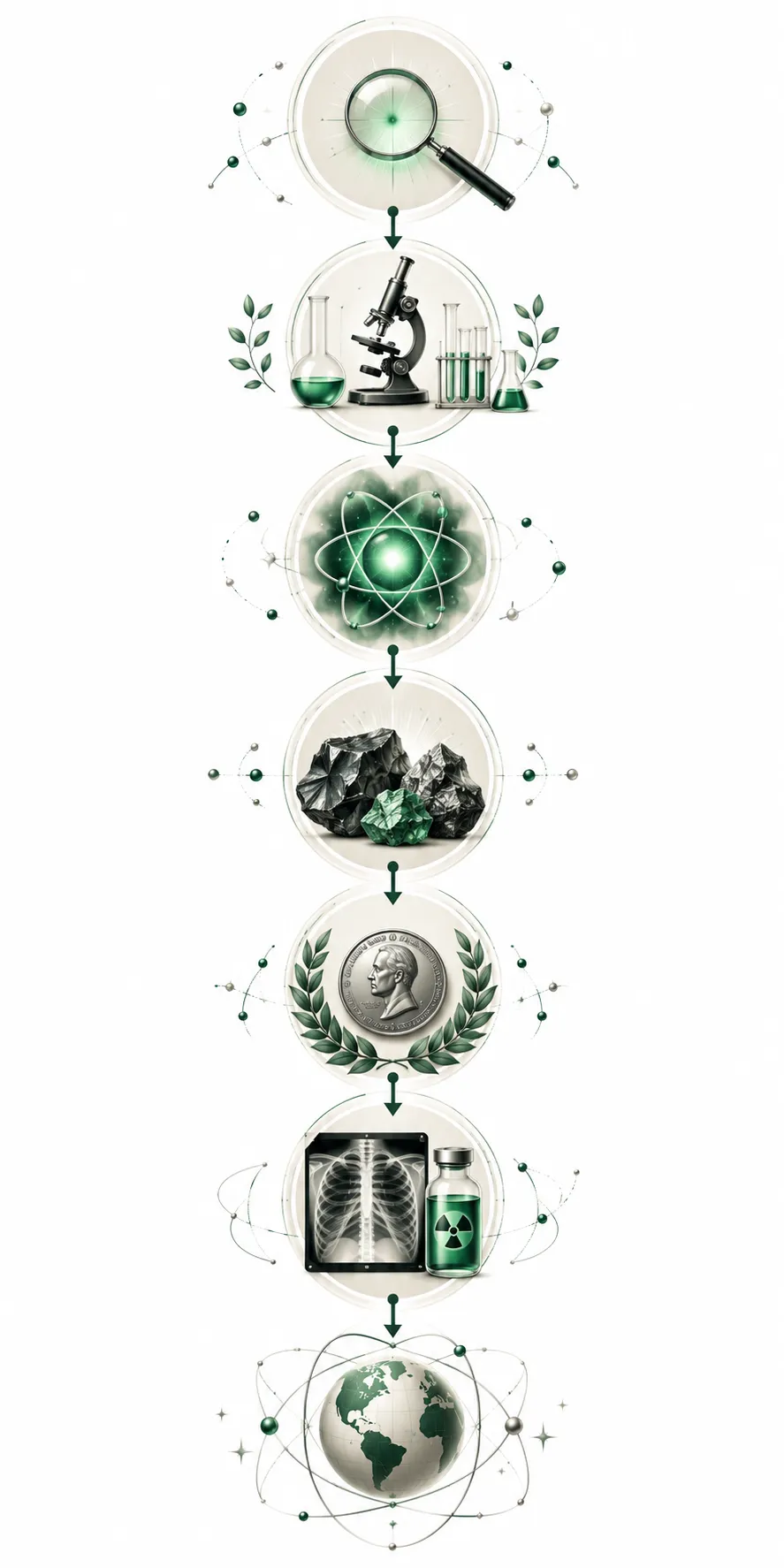 Diagram showing Curie's discoveries and their applications