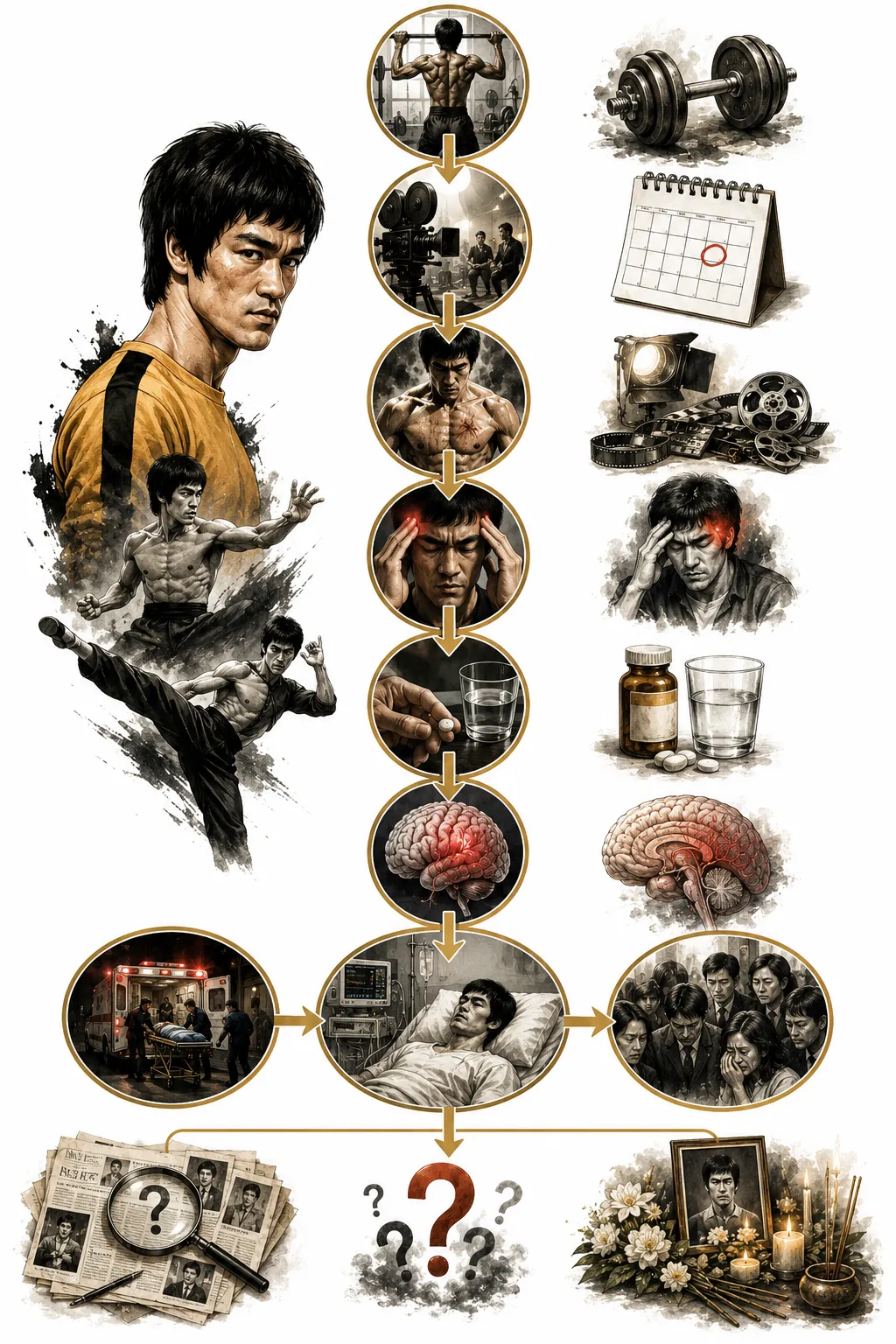 Timeline diagram showing the major events of Bruce Lee's short life