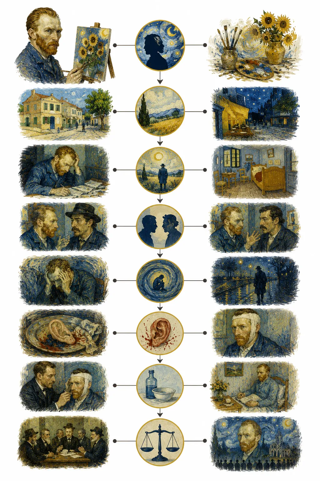 Timeline diagram showing van Gogh's relationship with Gauguin and the ear incident