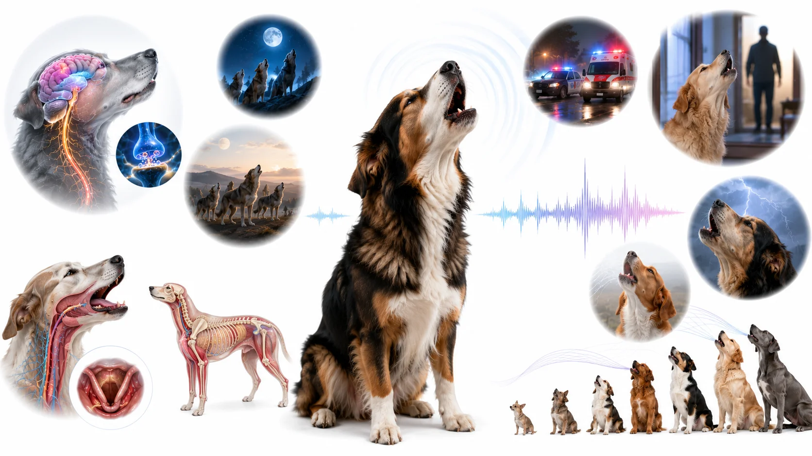Diagram showing common reasons dogs howl