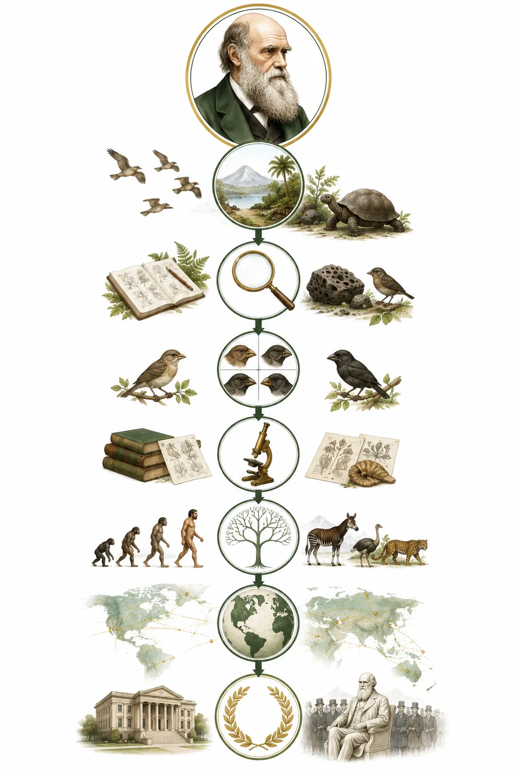 Diagram showing natural selection: variation, inheritance, selection, adaptation
