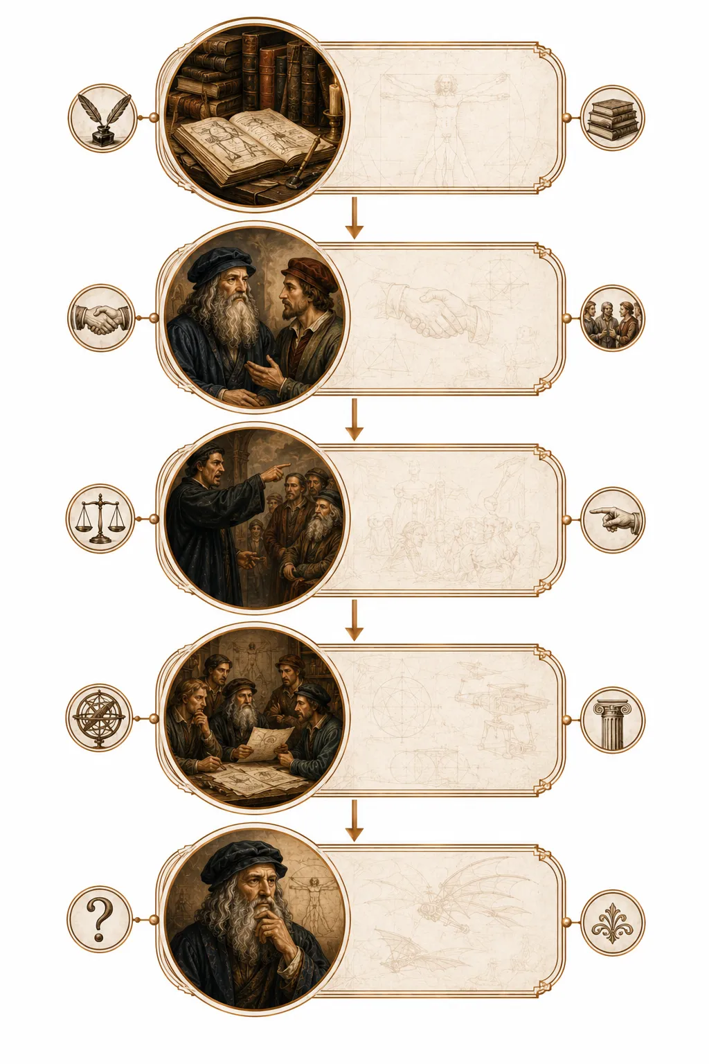 Radial diagram showing Leonardo's work in art, anatomy, engineering, and invention