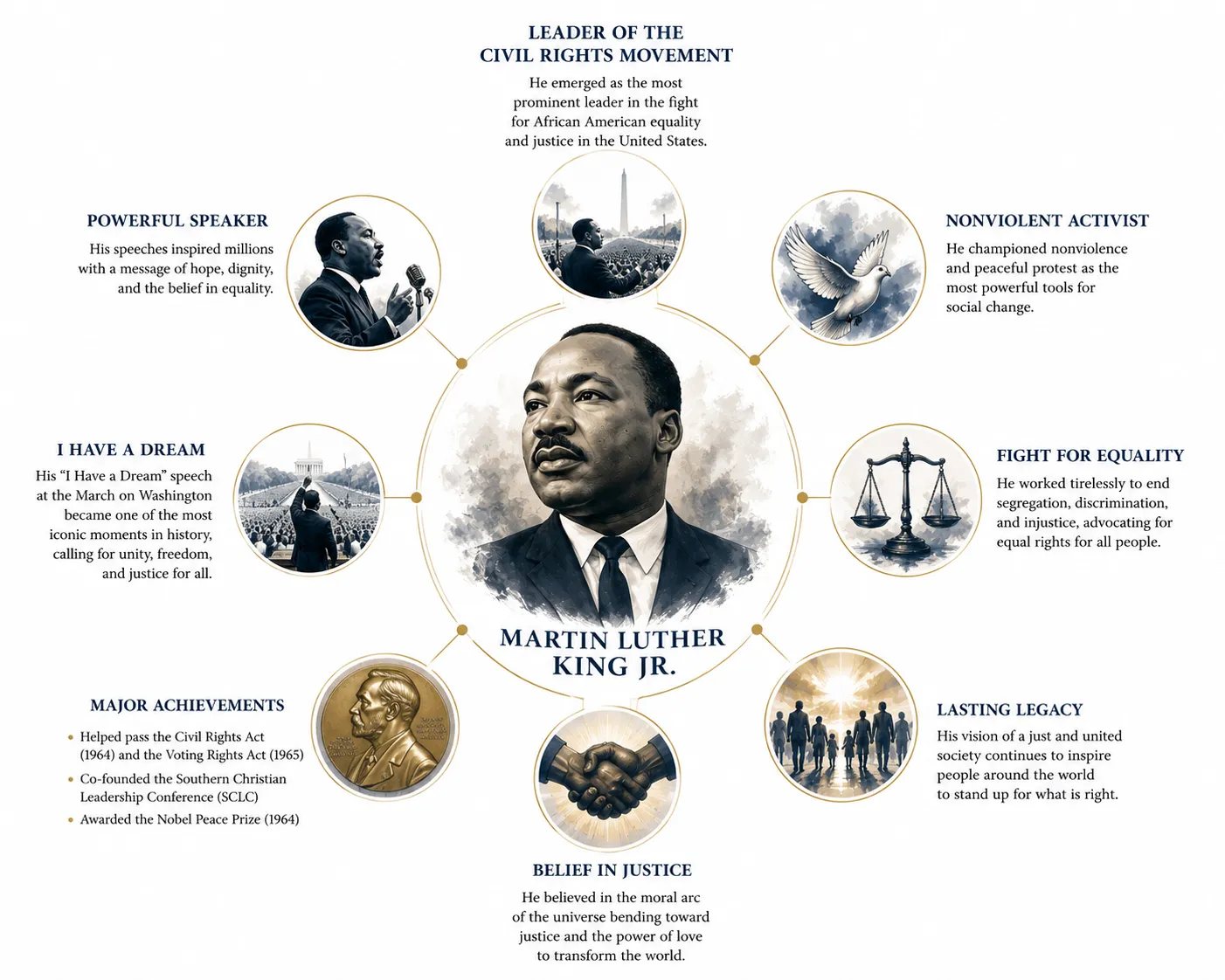 Timeline diagram showing King's major campaigns and speeches